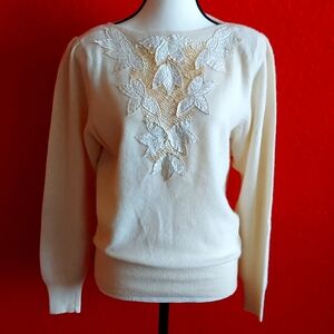 Vintage 1980's Lindsey Blake Holiday Sparkle Sequin Embroidered Sweater